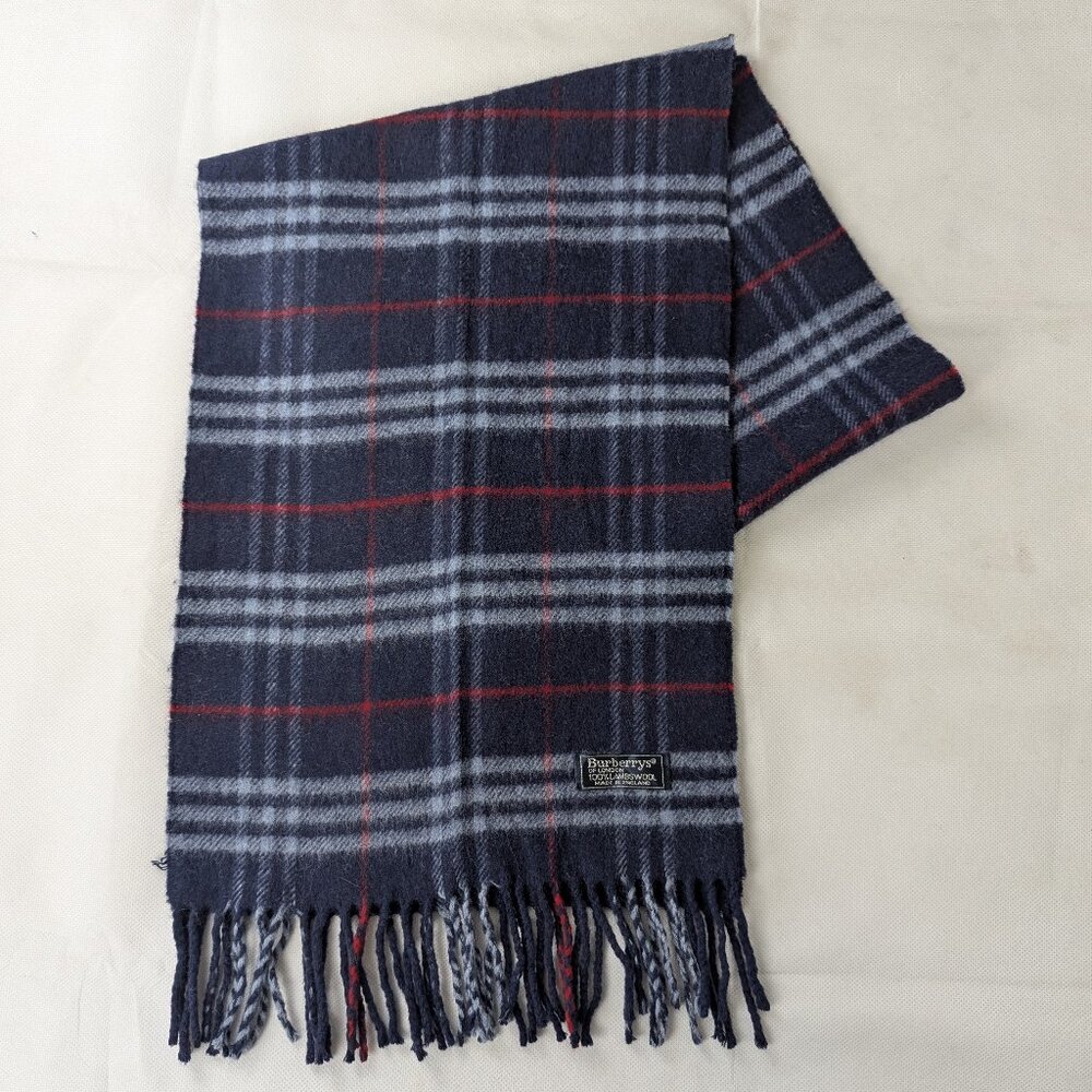 Burberry Classic Check Lambswool Scarf Blue Unisex Timeless Luxury